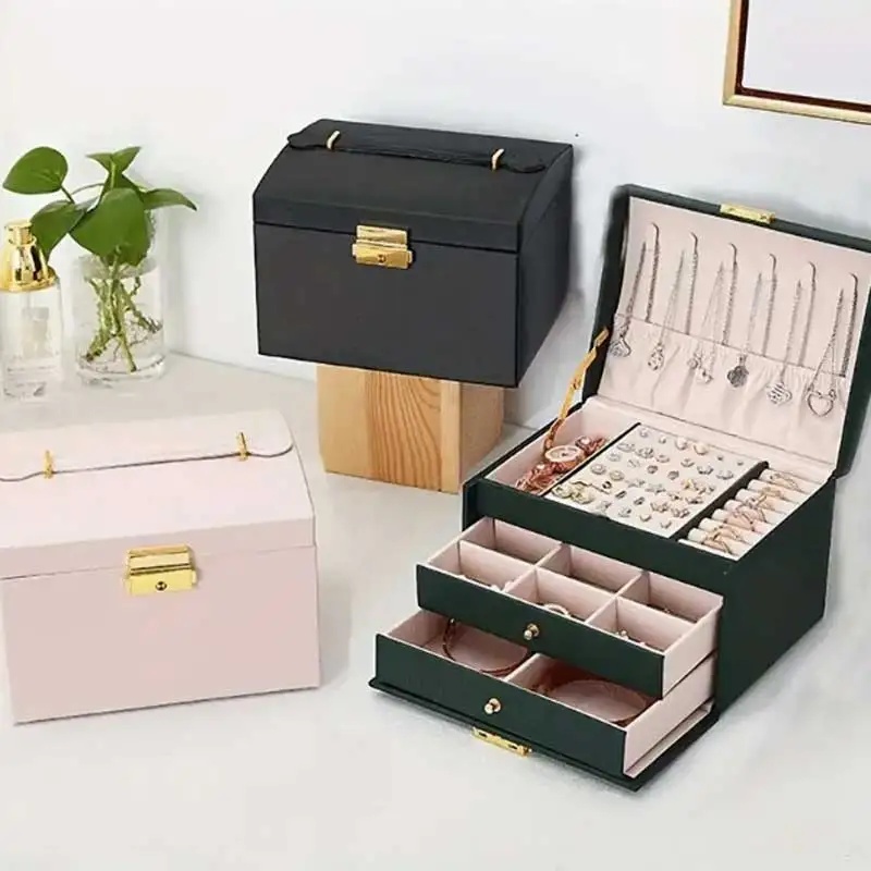 Boîte à bijoux en cuir PU à tr - Lockbox Key Secure avis et prix